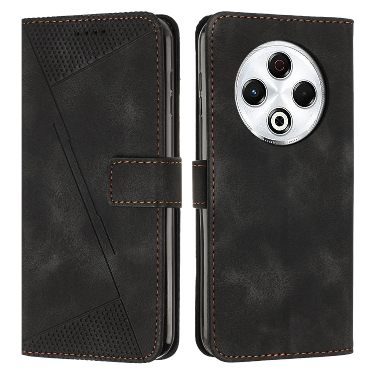 Black leather phone case with folio flap, perforated texture, and circular camera cutout