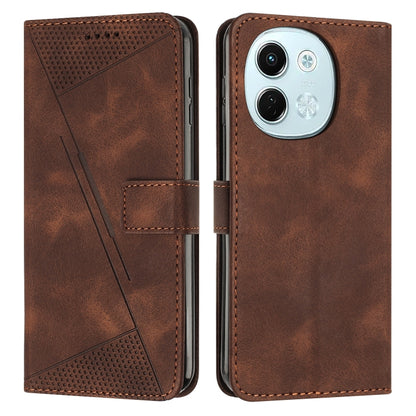 Brown flip leather phone case with perforated panel, stitched edges, and camera cutout