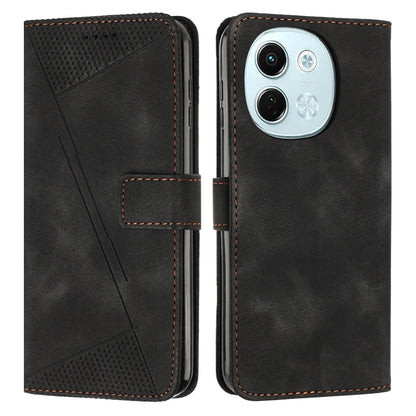 Black flip leather phone case with perforated panel, stitched edges, and camera cutout