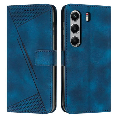 Blue leather phone wallet case with textured top and stitched flip cover.