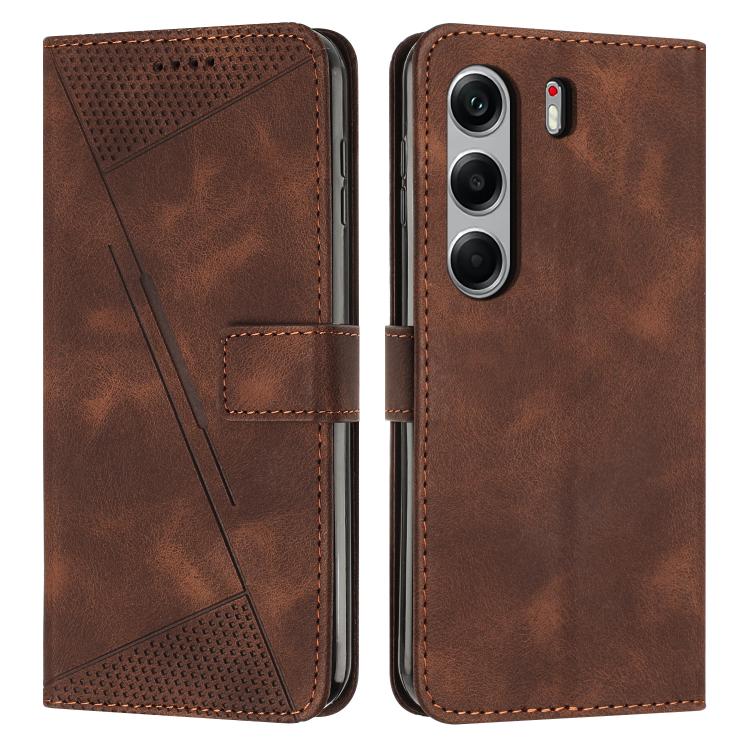 Brown leather phone wallet case with camera cutouts and stitched flip cover.