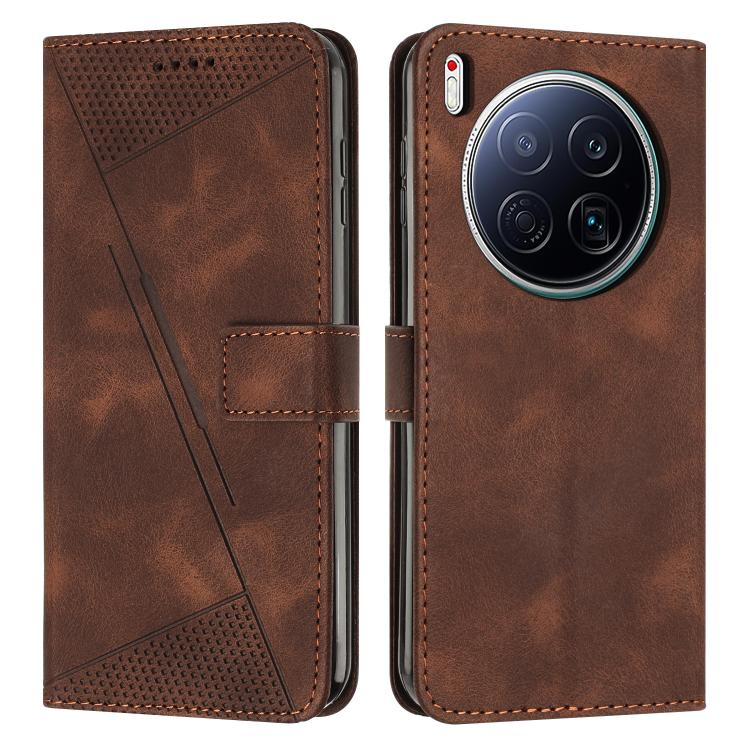 Brown leather phone wallet case with cutout window and stitched flip cover.