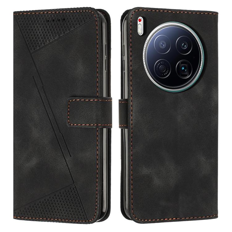 Black leather phone wallet case with textured panel and stitched flip cover.