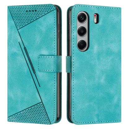 Turquoise leather wallet phone case with diagonal stripe, perforated panel, and card slot