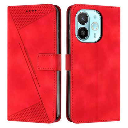 Red leather wallet phone case with diagonal stripe, perforated panel, and card slot