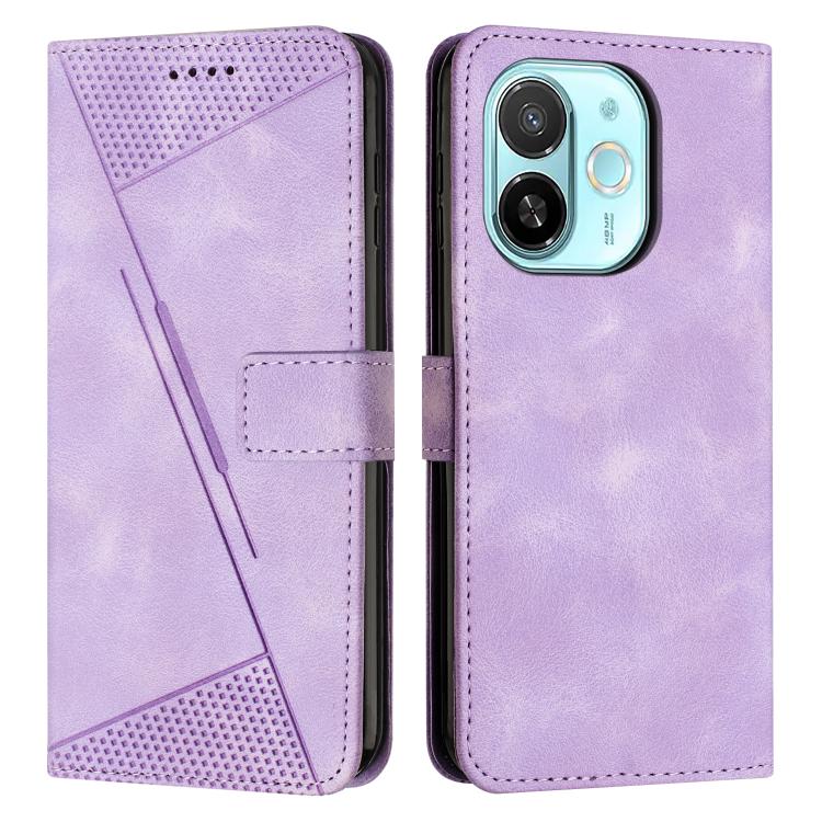 Light purple leather wallet phone case with diagonal stripe, perforated panel, and card slot