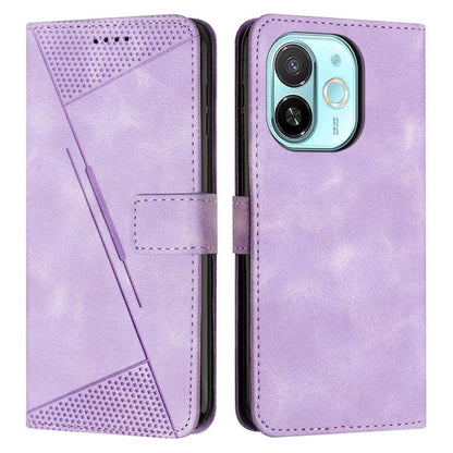 Light purple leather wallet phone case with diagonal stripe, perforated panel, and card slot