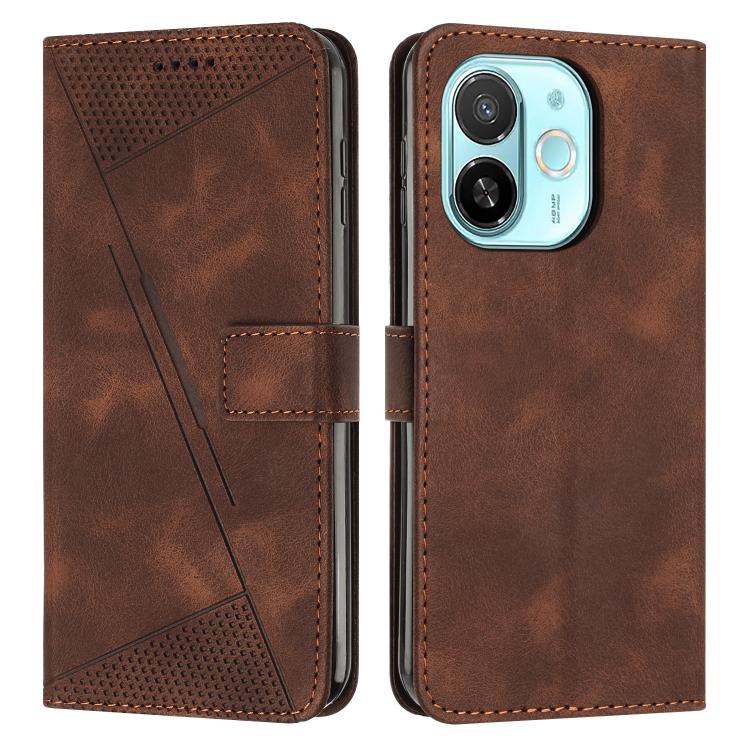 Cocoa brown leather wallet phone case with diagonal stripe, perforated panel, and card slot