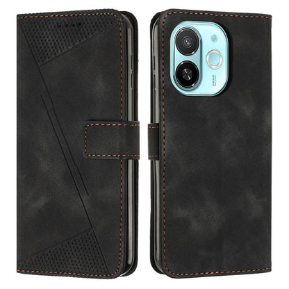 Charcoal black leather wallet phone case with diagonal stripe, perforated panel, and card slot