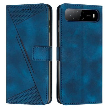 Blue leather phone case with folio flap and camera window at the top