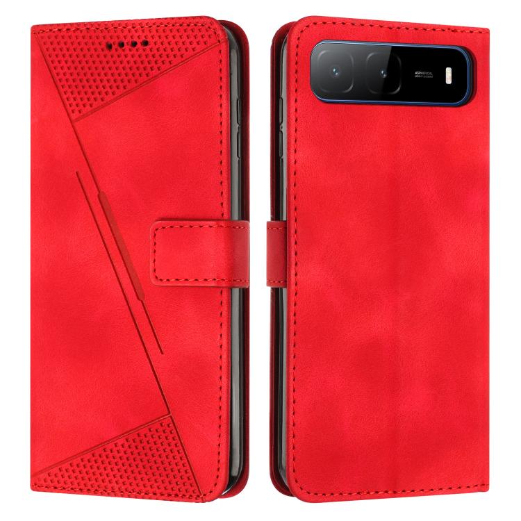 Red leather phone case with folio flap and camera window at the top