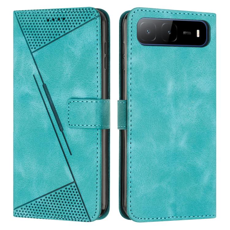 Turquoise leather phone case with folio flap and camera window at the top