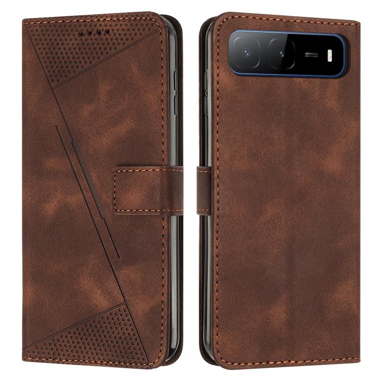 Brown leather phone case with folio flap and camera window at the top