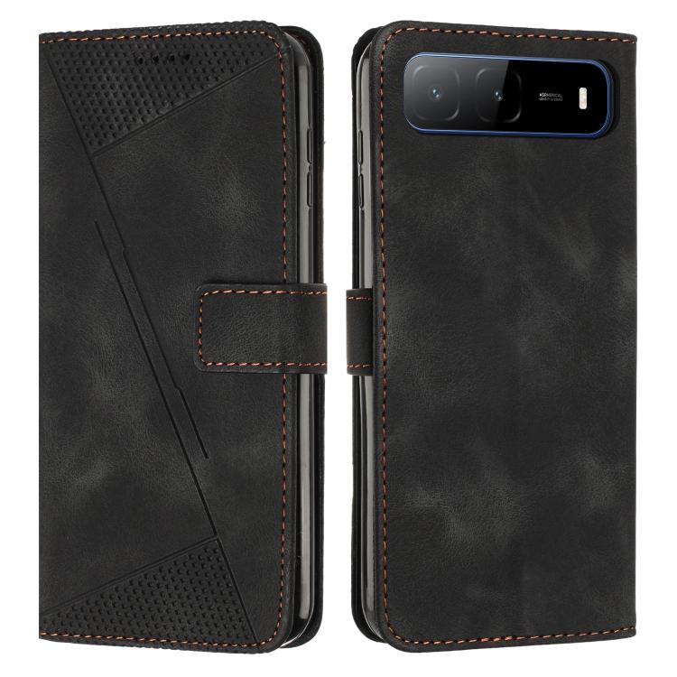 Black leather phone case with folio flap and camera window at the top