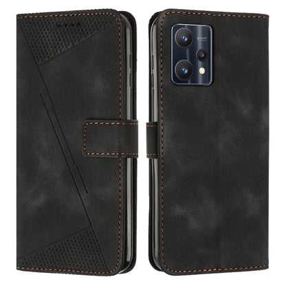 Black leather flip phone case with perforated triangle panel and card slot; front and back view
