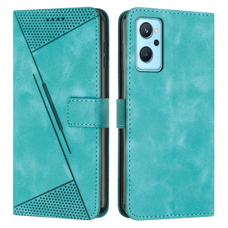 Teal triangle leather phone case with lanyard strap, folio design, card holder and camera cutout