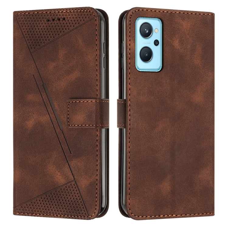 Brown triangle leather phone case with lanyard strap, folio design, card holder and camera cutout