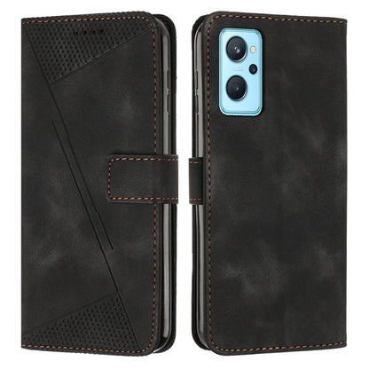 Black triangle leather phone case with lanyard strap, folio design, card holder and camera cutout