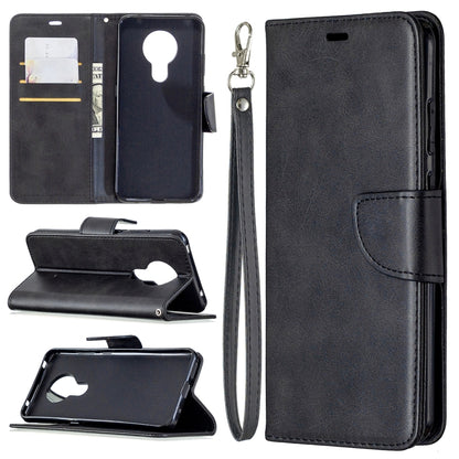 Black PU leather flip wallet phone case with card slots and wrist lanyard, open view