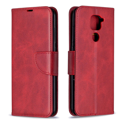 Red PU leather flip wallet phone case with card holder and camera cutouts, front and back