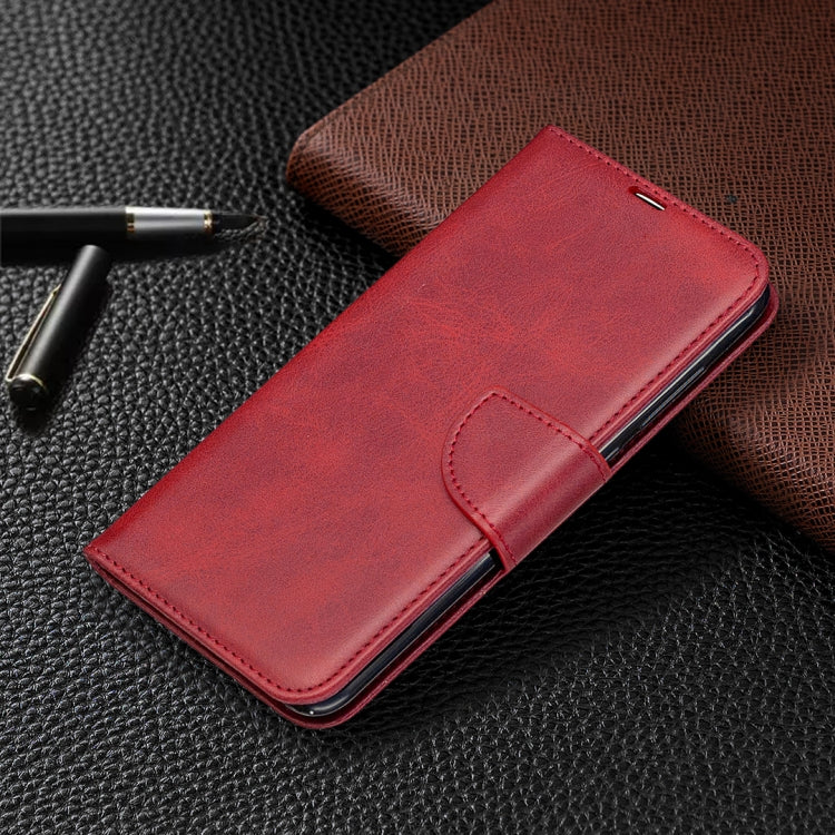 Red PU leather wallet phone case with magnetic flap and card holder detail