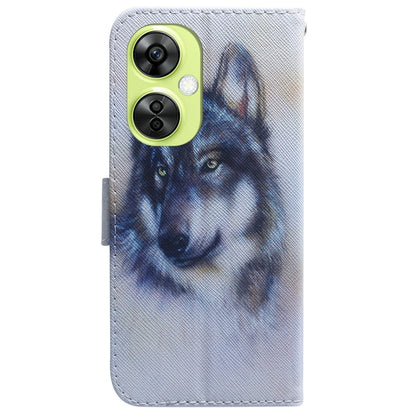 White wolf portrait flip leather phone case with lime dual camera cutout
