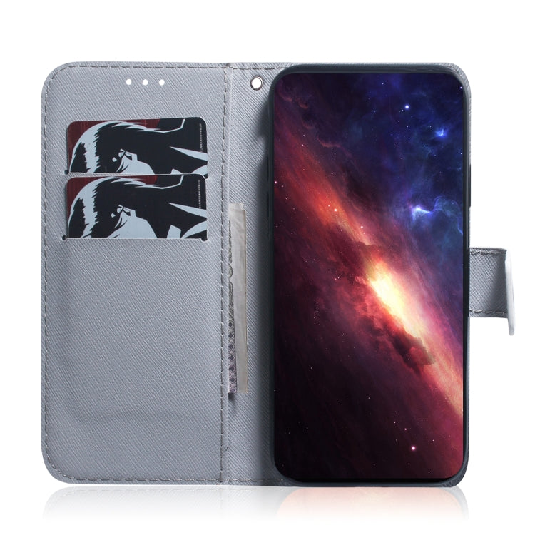 Grey flip leather phone case with animal illustration and interior card holder
