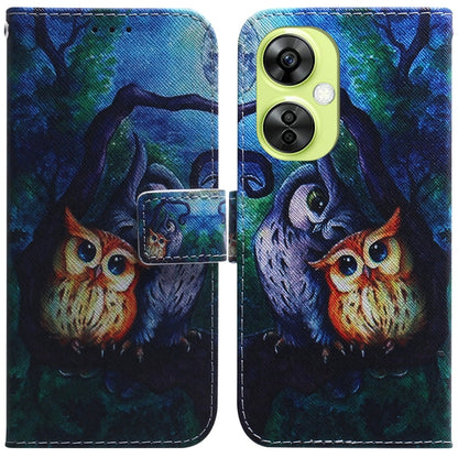 Blue owl print flip leather phone case with card holder and lime dual camera cutout