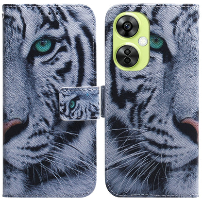 Grey tiger face print flip leather phone case with card holder and lime dual camera cutout