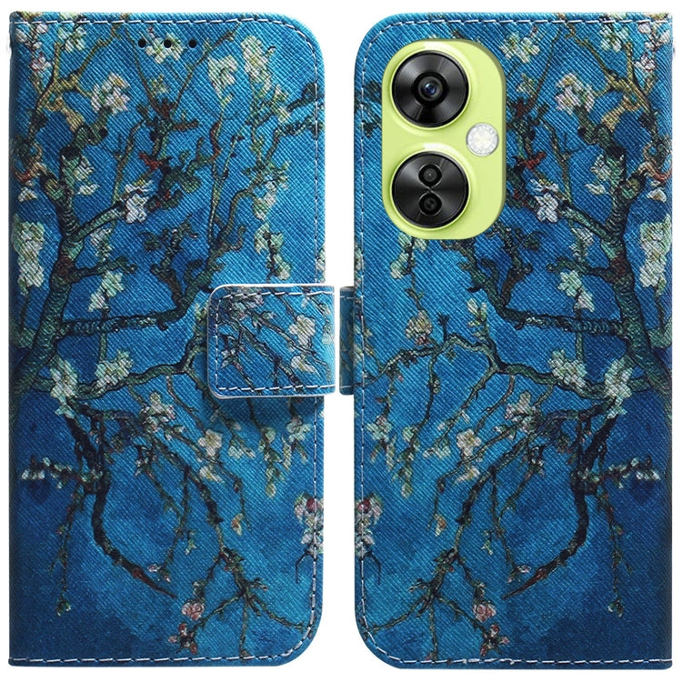 Blue floral branch print flip leather phone case with card holder and lime dual camera cutout
