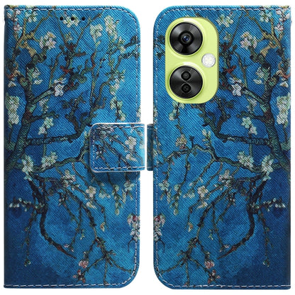 Blue floral branch print flip leather phone case with card holder and lime dual camera cutout