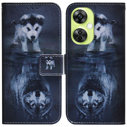 Flip leather phone case with panda illustration and paw print motif in navy and gray