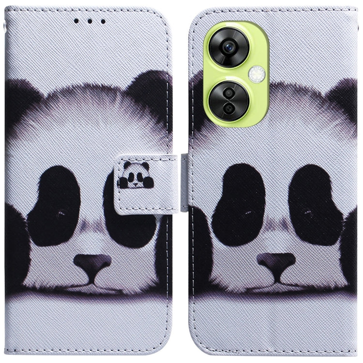 Flip leather phone case with panda illustration and heart accents in light gray