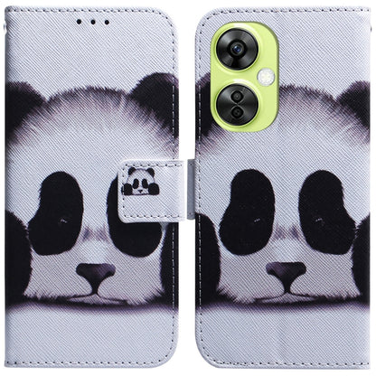 Flip leather phone case with panda illustration and heart accents in light gray