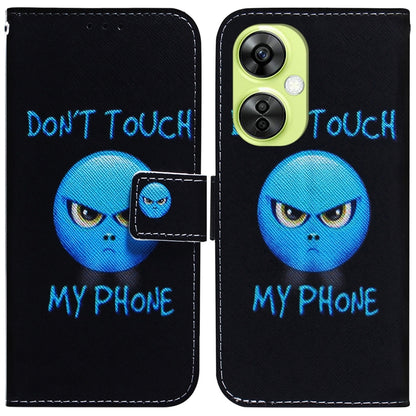 Flip leather phone case with blue cartoon face and text “DON’T TOUCH MY PHONE”