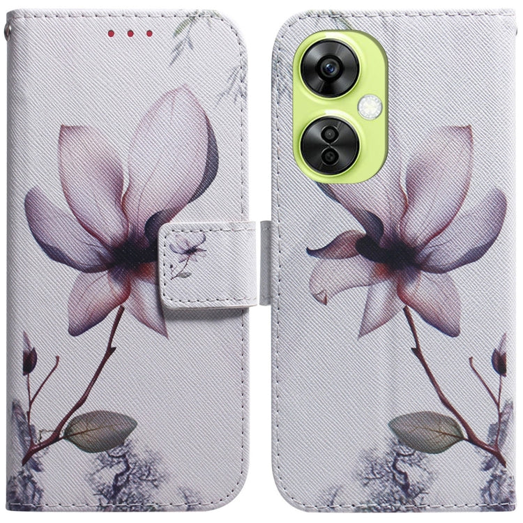 Flip leather phone case with magnolia flower illustration in purple on white