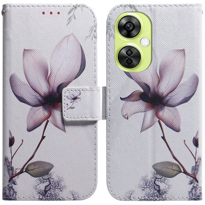 Flip leather phone case with magnolia flower illustration in purple on white