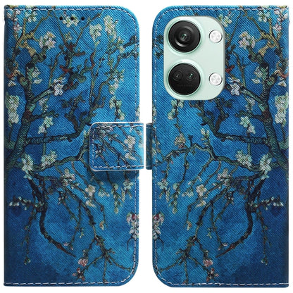 Flip leather phone case with floral branch illustration in blue and teal