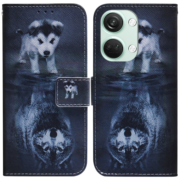 Dark blue flip leather phone case with animal illustration and front card holder