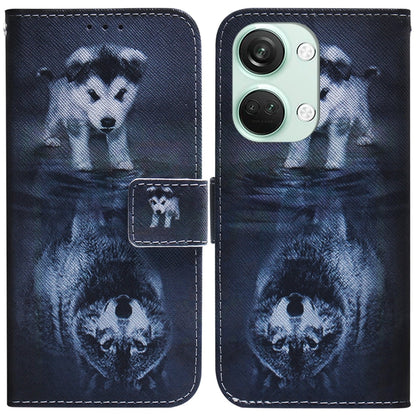 Dark blue flip leather phone case with animal illustration and front card holder