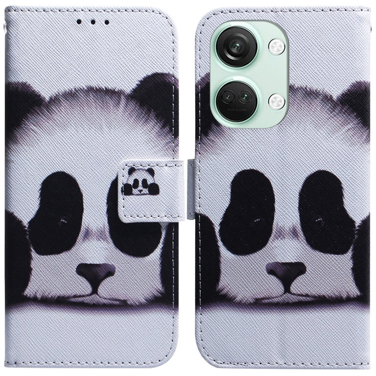 Light gray flip leather phone case with panda illustration and camera cutout