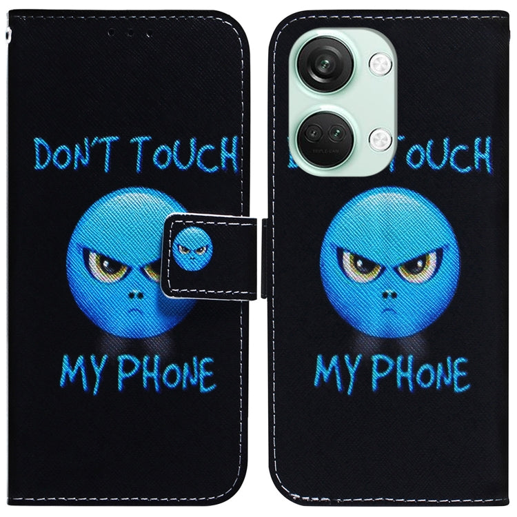 Black flip leather phone case with blue alien graphic and “DON’T TOUCH MY PHONE” text
