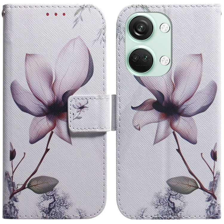 Light gray flip leather phone case with pink flower and branch illustration