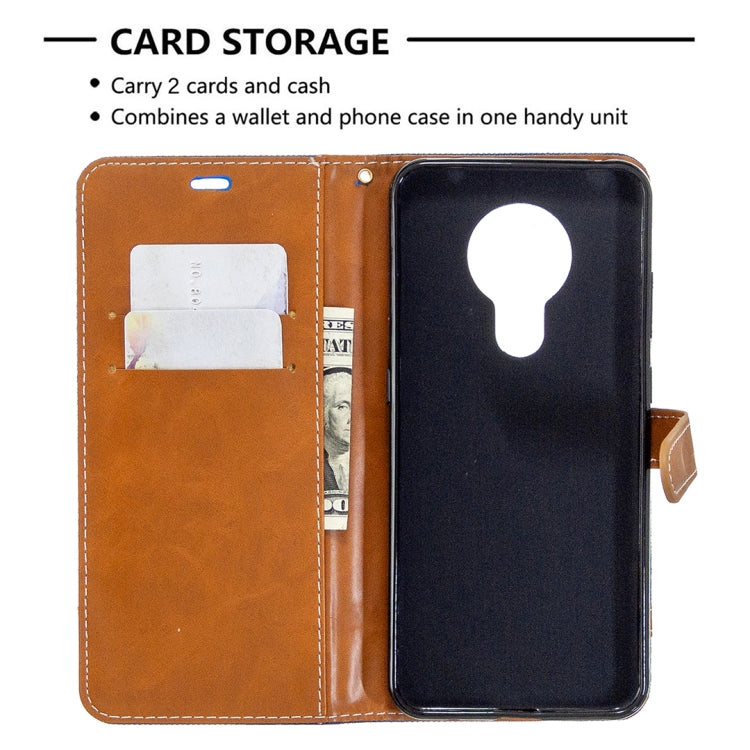 Blue denim flip wallet phone case showing interior card storage and holder slot