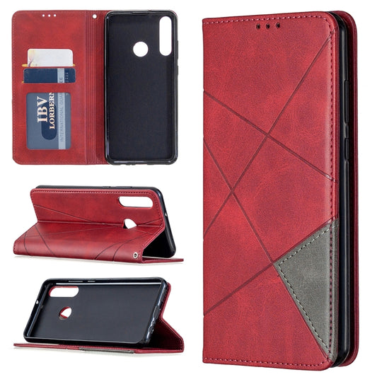 Red leather wallet flip phone case with card slots and magnetic closure for Huawei Y6p