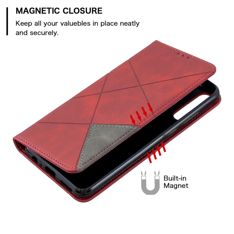Red leather flip phone case with magnetic closure and built-in magnet for Huawei Y6p