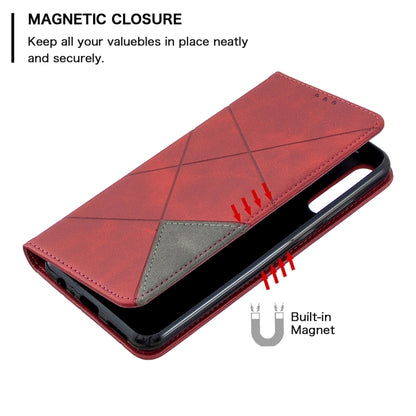 Red leather flip phone case with magnetic closure and built-in magnet for Huawei Y6p