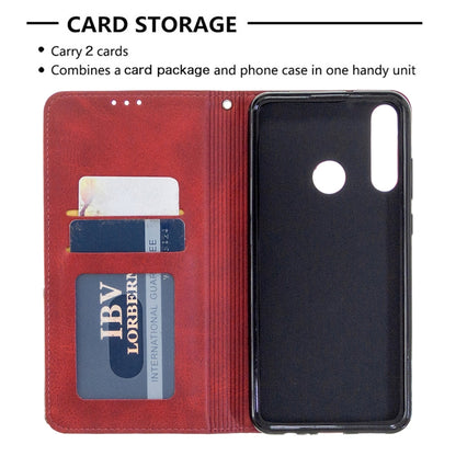 Red leather wallet flip phone case with two-card storage and phone holder for Huawei Y6p