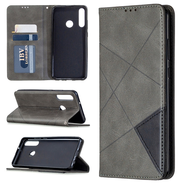 Gray leather wallet flip phone case with card slots and magnetic closure for Huawei Y6p