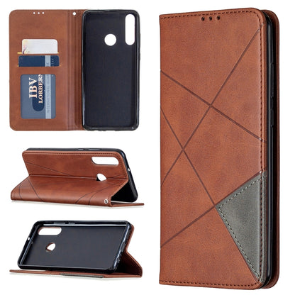Brown magnetic flip leather phone case with card slots and stand for Huawei Y6p